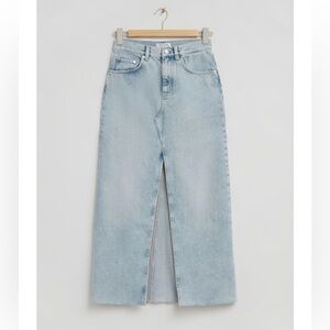an other stories long frayed denim skirt with front slit NWT size US8